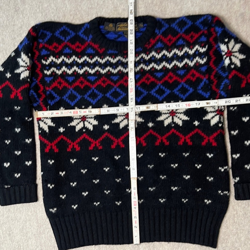 Vintage Eddie Bauer 100% Wool Fair Isle Snowflake Black Sweater Mens Medium - Picture 4 of 6